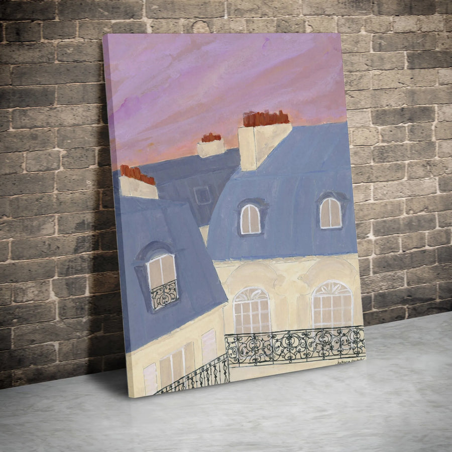 Parisian Sunset Vertical Canvas | Impressionist Rooftops Painting | Premium 1.25" Gallery Wrap | Housewarming Gift for France Lovers