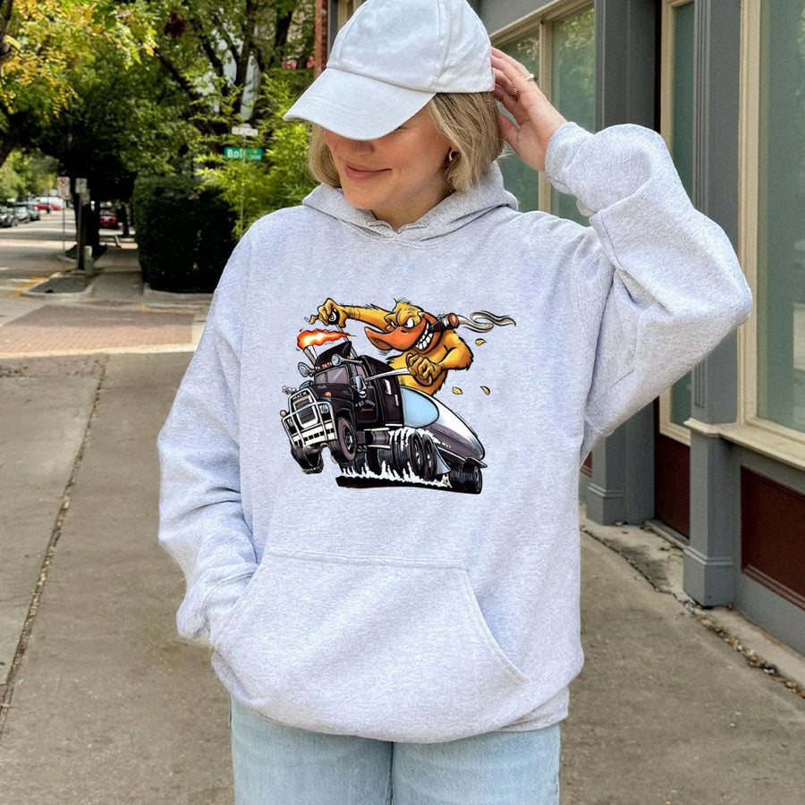 Vintage Mack Flame Truck Hoodie – Cartoon Duck Tanker Hoodie,Funny Semi Truck Diesel Graphic,Trucker Gift Outfit,Mack Bulldog