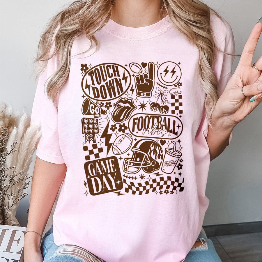Football Game Day T-Shirt | Retro Touchdown Aesthetic Graphic | 100% Premium Cotton | Cute Football Season Gift for Women Fans