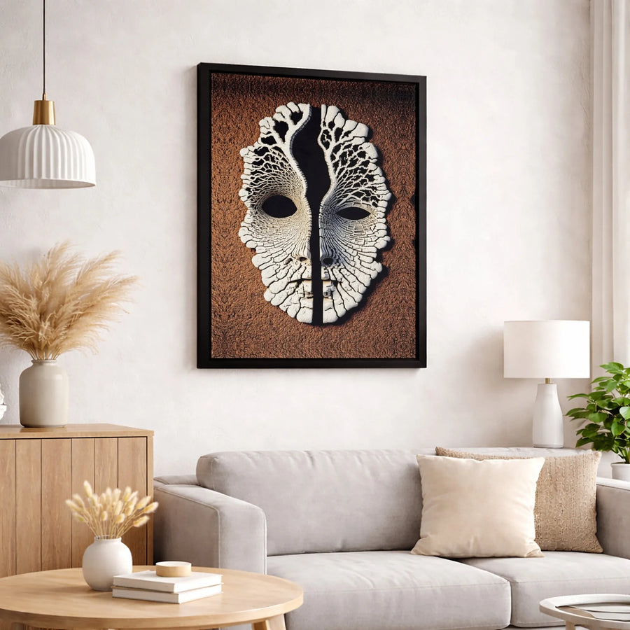 Surreal Split Face Canvas Wall Art | Cracked Texture Abstract Mask | Premium 1.25-Inch Gallery Wrap | Modern Home Office Decor Print