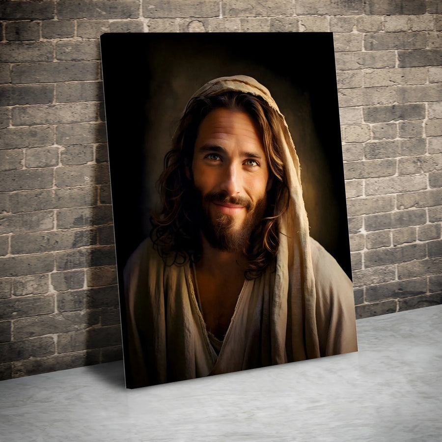 Jesus Christ Portrait Canvas | Smiling Savior Religious Wall Art | 1.25 Inch Gallery Wrap | Christian Home Decor Gift