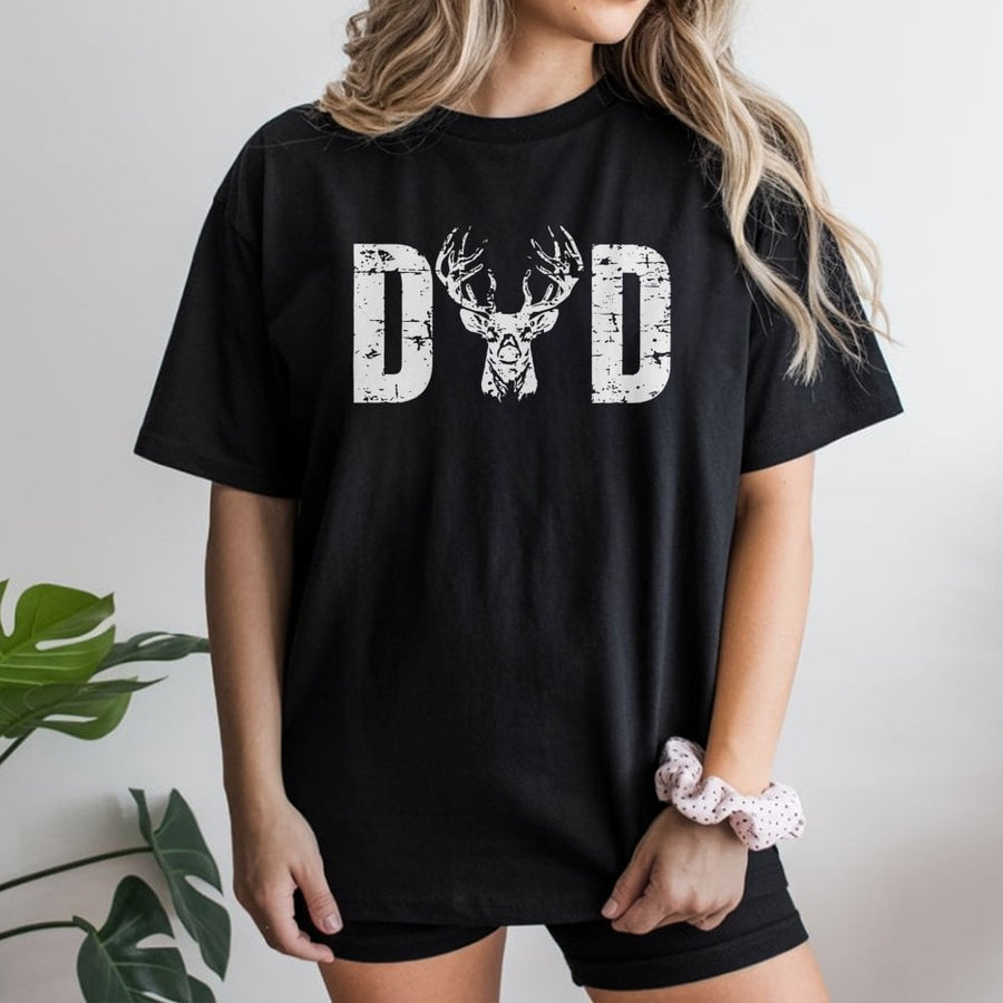 Hunting Dad T-Shirt | Distressed Deer Antler Graphic Design | 100% Soft Cotton Premium Tee | Unique Father's Day 2026 Gift for Hunter Dads