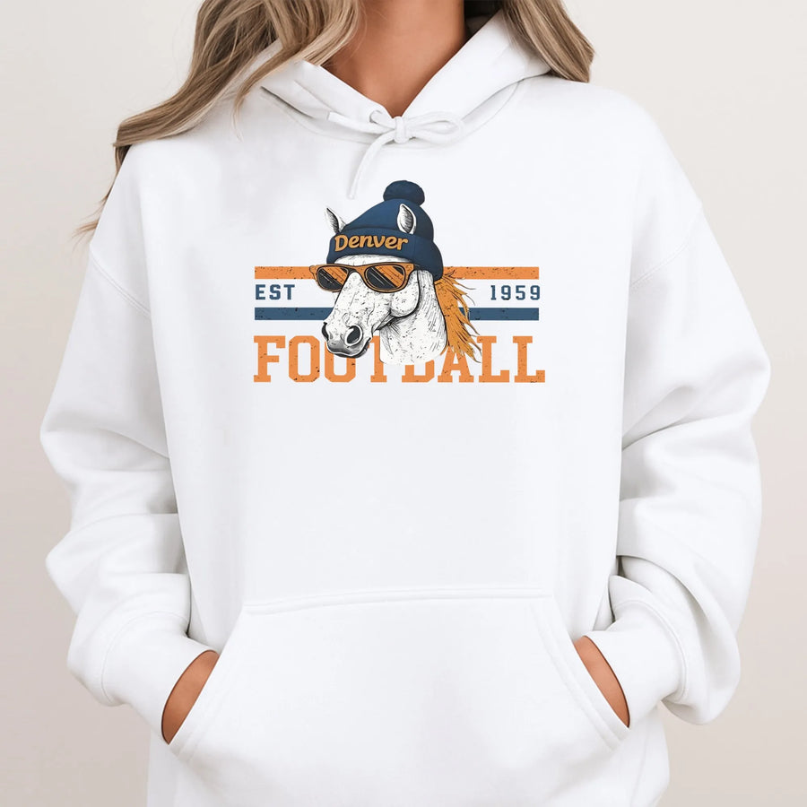 Denver Bronco Vintage Hoodie Retro Football Horse Design Game Day Fan Apparel Unisex Soft Hoodie, Gift For Men Women