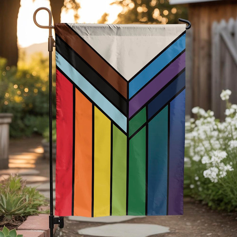 Progress Pride Garden Flag | Modern Geometric Inclusion Design | Premium UV-Resistant Polyester | Outdoor Yard Decor Gift