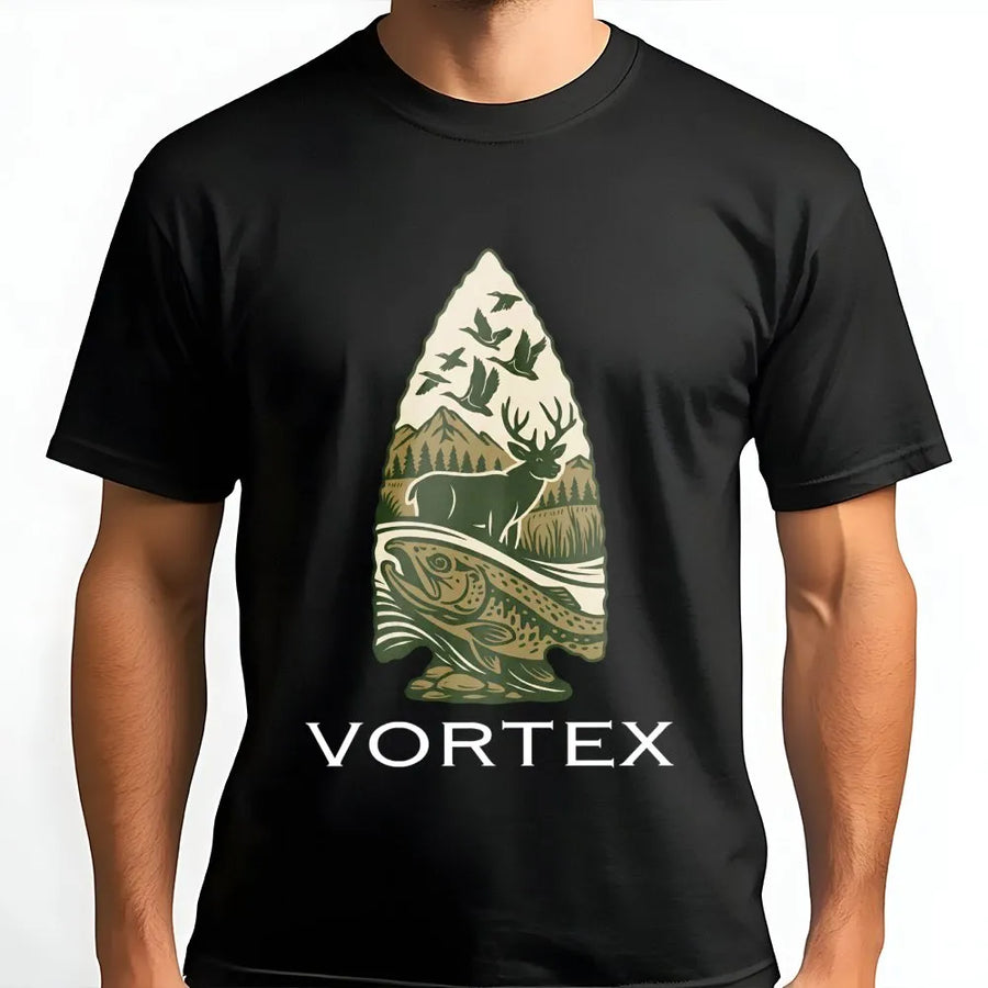 Arrowhead Hunting T-Shirt | Deer And Bass Wildlife Graphic | Premium Cotton Adventure Apparel | Gift For Outdoorsman And Fisherman