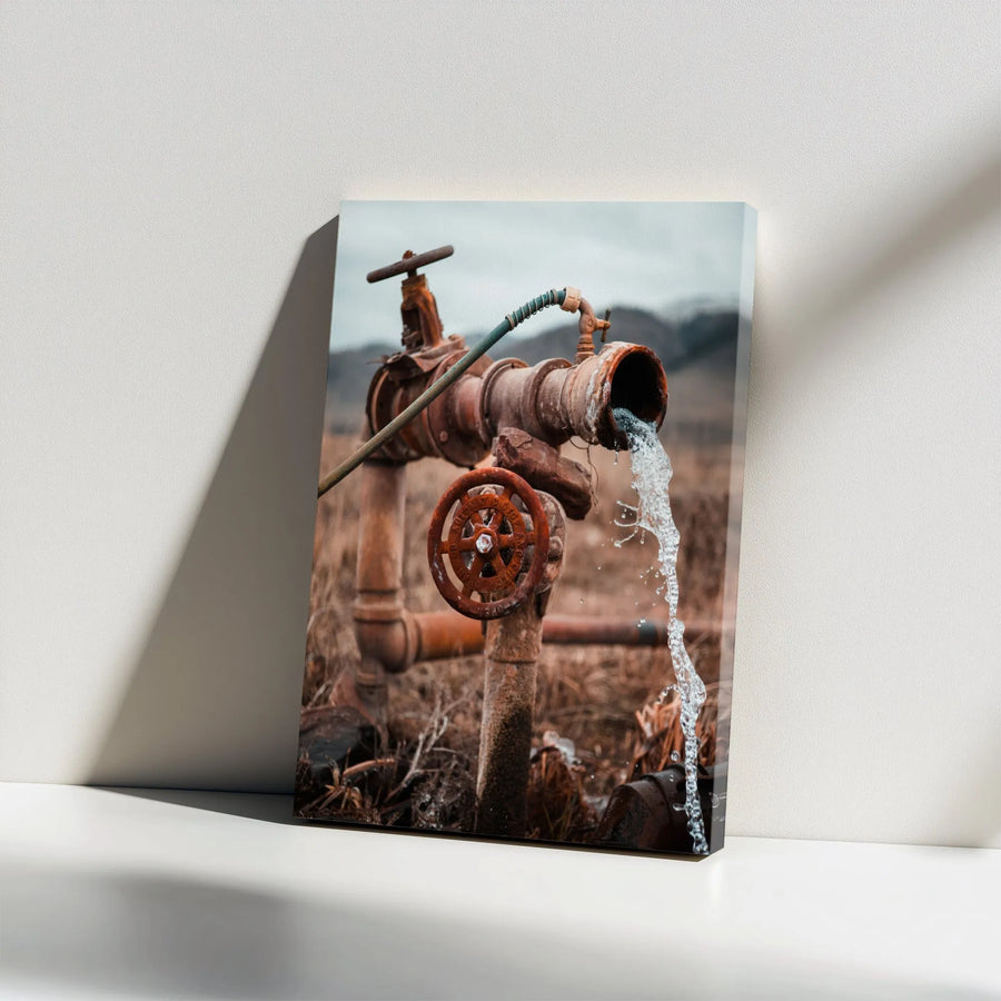 Industrial Pipe Canvas Wall Art | Rustic Water Valve Photo Print | Premium Fade-Resistant Canvas | Mancave & Farmhouse Decor Gift