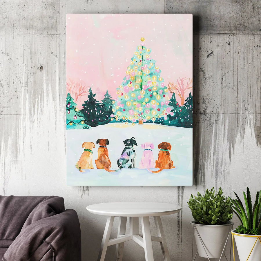 Watercolor Dogs Christmas Canvas | Festive Dog Lovers Wall Art | Premium Gallery Wrapped Print | Holiday Home Decor Gift For Pet Owners