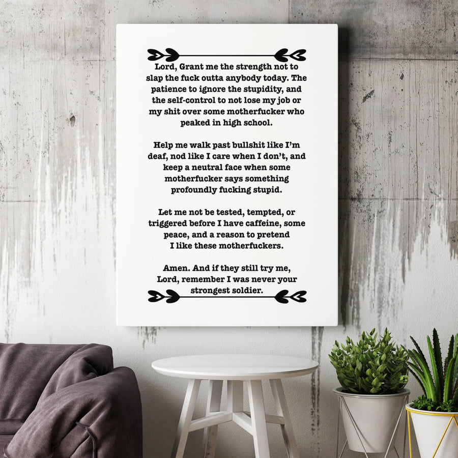 Funny Office Wall Art | Lord Remember I Was Never Your Strongest Soldier Prayer | Premium Gallery Wrapped Canvas | Sarcastic Coworker Gift Idea