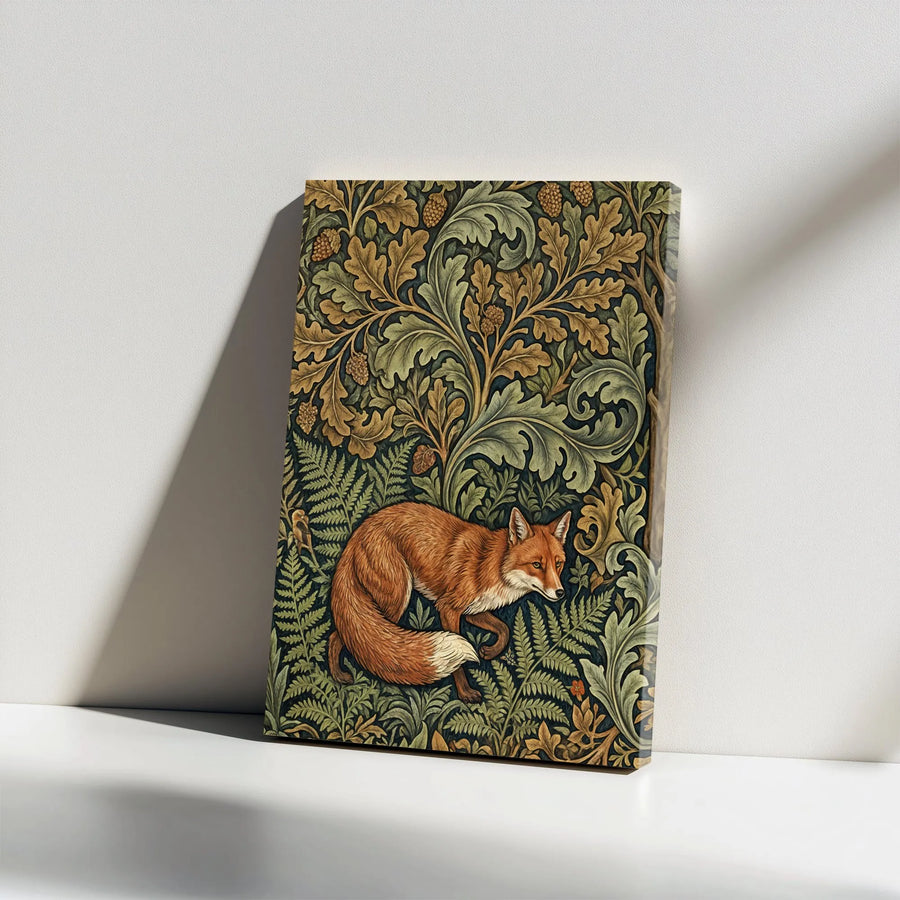 Vintage Fox Canvas Wall Art | William Morris Style Fox and Fern Illustration | Premium Fade-Resistant Canvas | Gift for Nature Lover, Rustic Home Decor