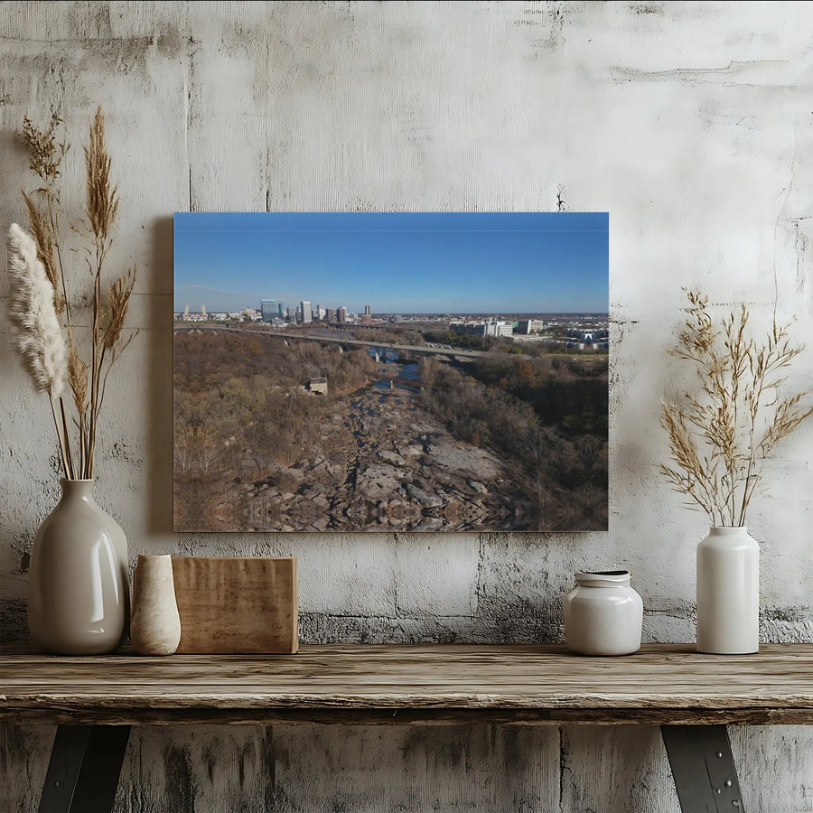 Richmond Virginia Skyline Canvas | James River Rapids Aerial View | Premium Gallery Wrap Wall Art | Urban Landscape Home Office Decor