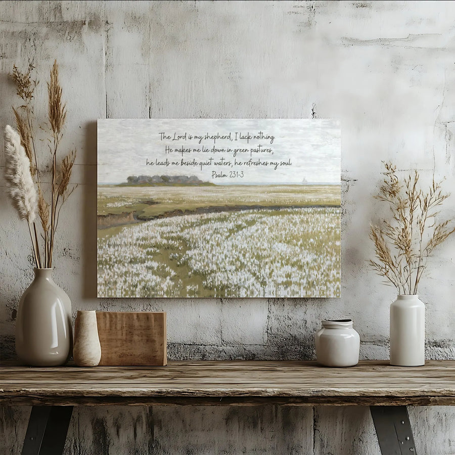 Psalm 23 Canvas Print | Coastal Meadow Landscape | Premium Gallery Wrap Wall Art | Christian Home Decor Gift for Believers