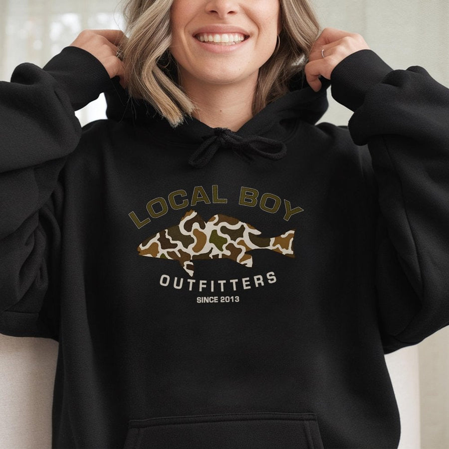 Fishing Camo Hoodie | Bass Fish Graphic Design | Soft Cotton-Poly Blend | Premium Gift for Outdoorsmen and Country Boys