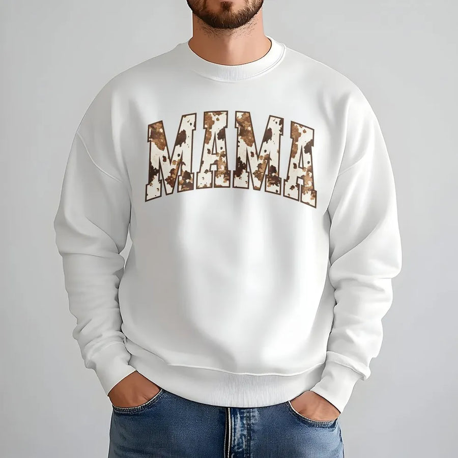 Mama Cow Print Sweatshirt | Western Farmhouse Graphic Pullover | Cozy Cotton Blend | Trendy Mothers Day Gift for New Mom