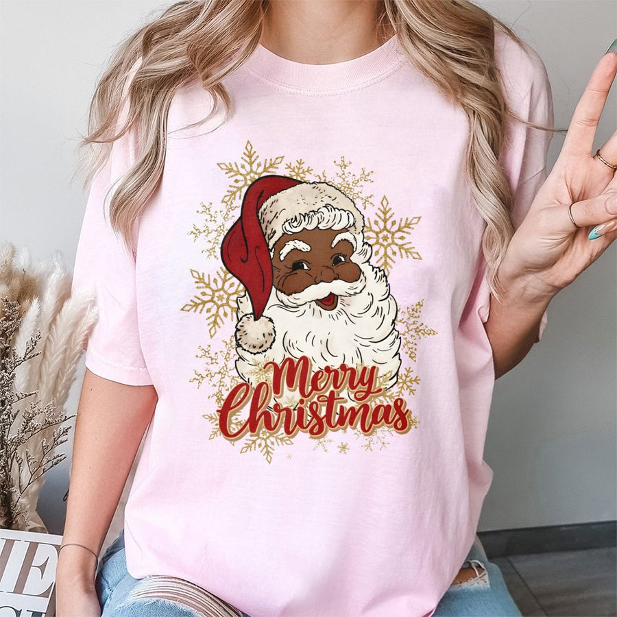 Black Santa Christmas T-Shirt | Inclusive Holiday Graphic Tee | 100% Cotton Premium Quality | Festive Gift for Family and Friends