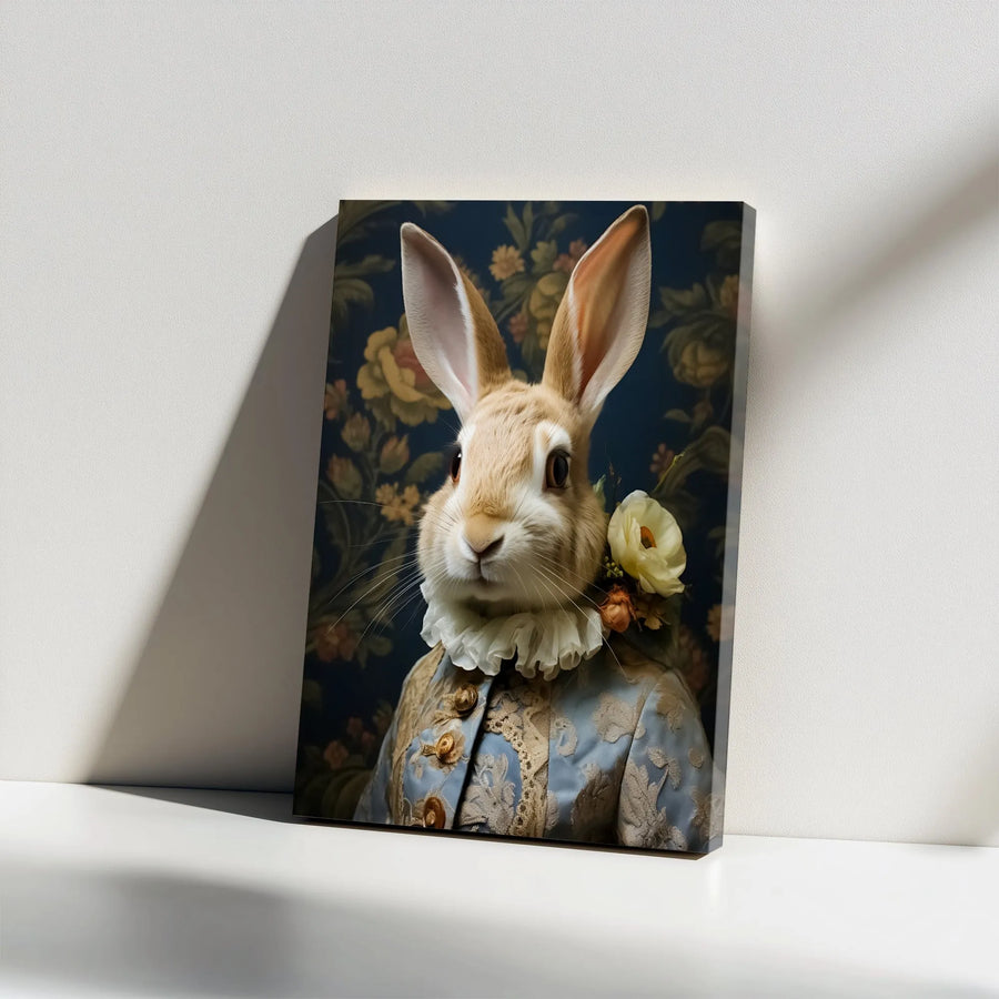 Vintage Rabbit Canvas Wall Art | Anthropomorphic Gentleman Bunny Portrait | Premium Gallery Wrapped Canvas | Whimsical Home Decor Gift
