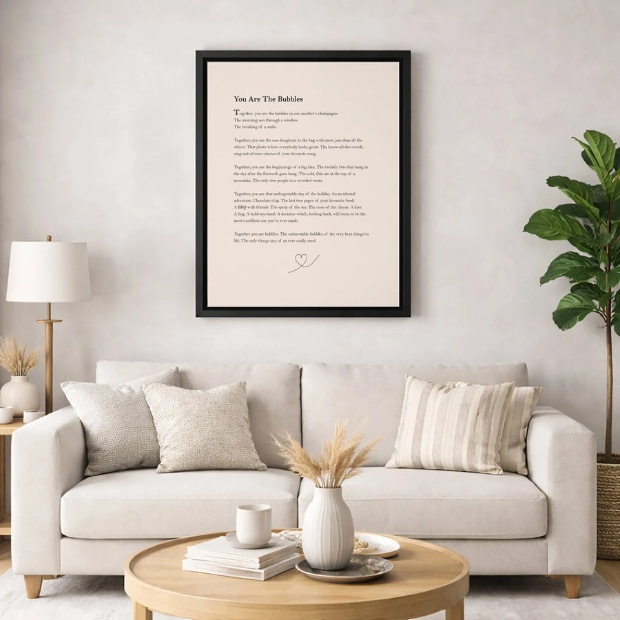You Are The Bubbles Poem Canvas Wall Art | Romantic Literary Quote Print | Premium Gallery Wrap Decor | Anniversary Gift for Couples