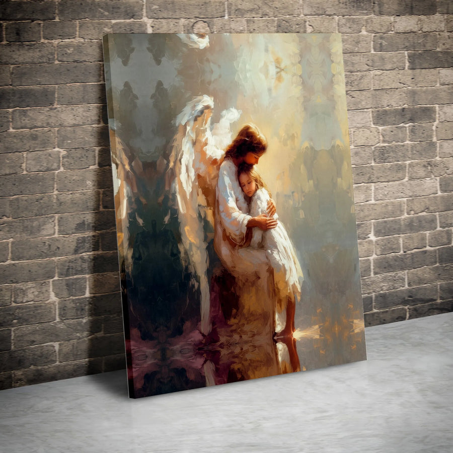 Guardian Angel and Child Canvas Print | Impressionist Jesus Painting Art | Gallery Wrapped Premium Canvas | Christian Home Decor Faith Gift