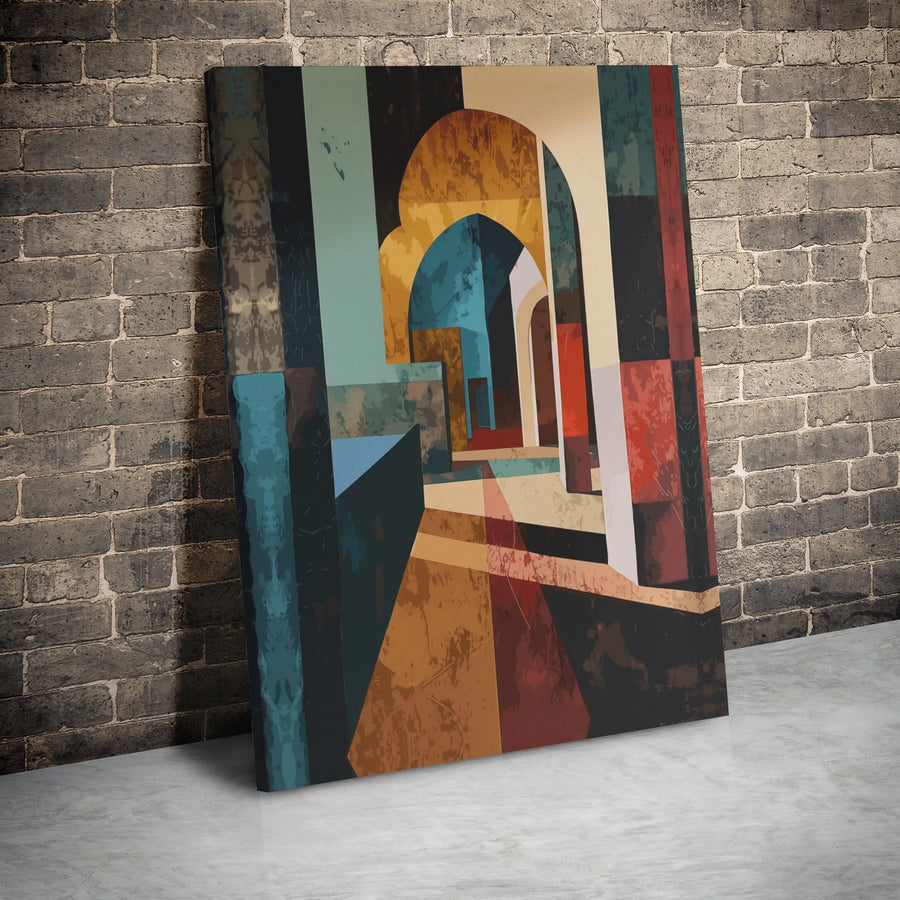 Abstract Geometric Arch Canvas Art | Mid-Century Modern Architectural Wall Decor | Premium 1.25 Inch Gallery Wrap | Statement Piece for Living Room
