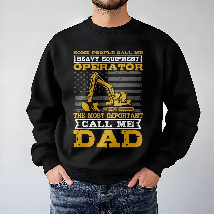 Heavy Equipment Operator Dad Sweatshirt | Excavator US Flag Graphic Pullover | Soft Cotton Blend | Funny Construction Worker Gift for Father