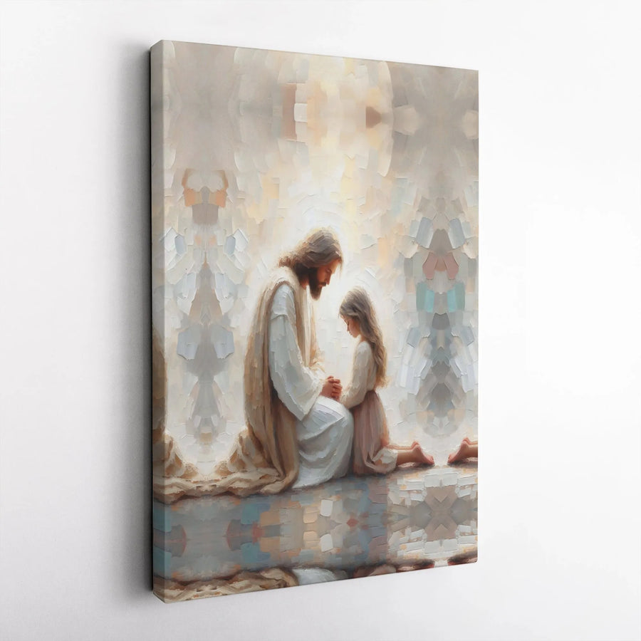 Jesus Praying With Child Canvas Print | Religious Impressionist Wall Art | Premium Gallery-Wrapped Decor | Faithful Christian Gift For Home