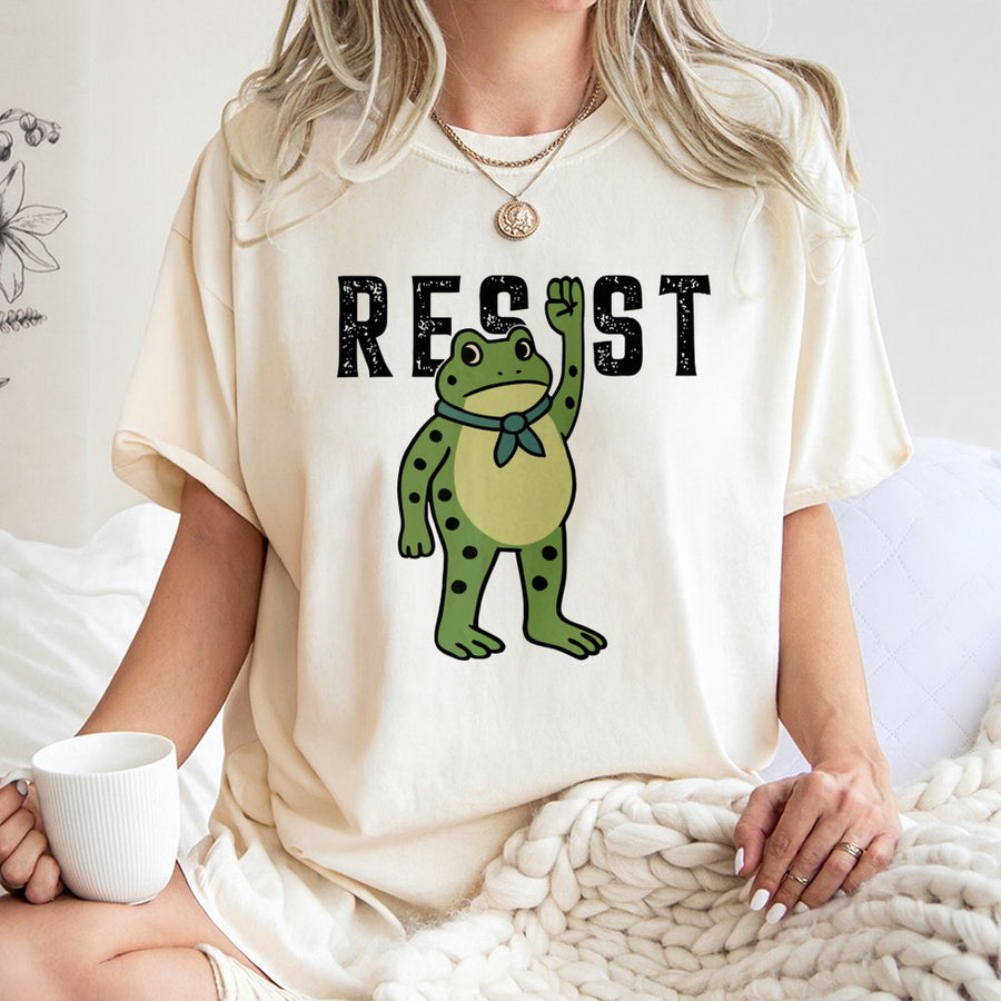 Resist Frog T-Shirt | Cute Animal Protest Graphic | 100% Cotton Premium Tee | Unique Activist Gift for Nature Lovers