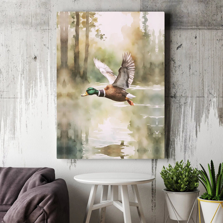 Mallard Duck Wall Art | Watercolor Wildlife Painting | Premium 1.25" Gallery Wrapped Canvas | Nature Lover Home Office Decor Gift