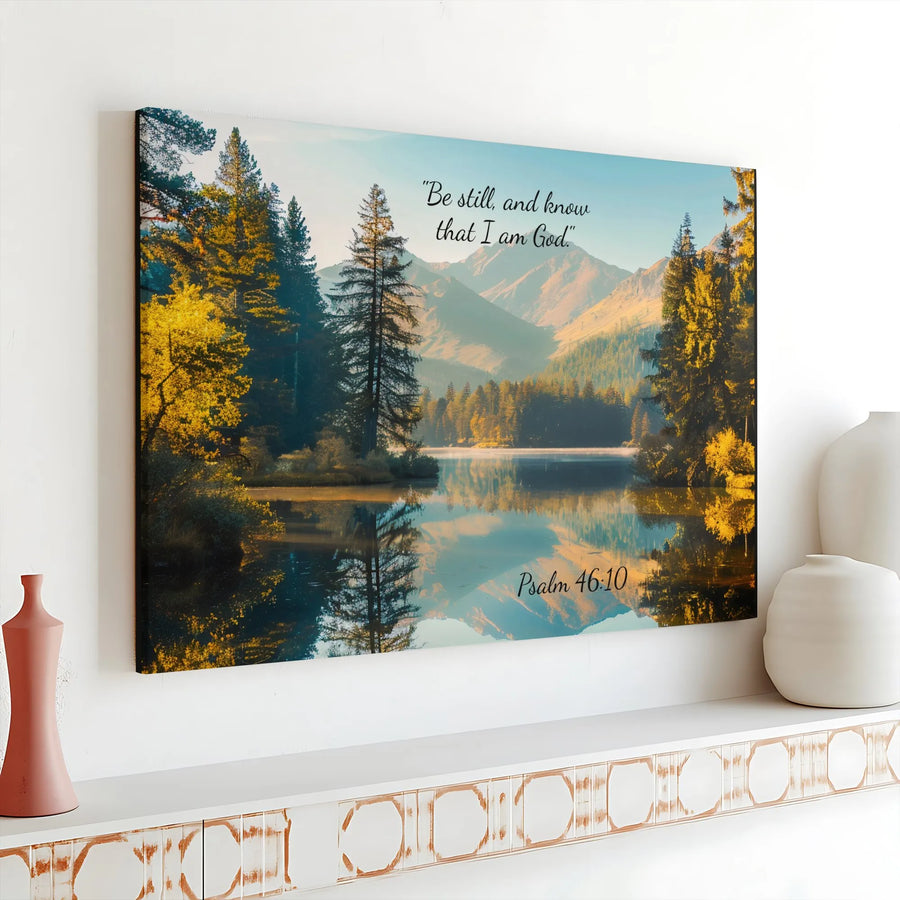 Psalm 46:10 Canvas Print | Be Still and Know That I Am God Wall Art | Premium Gallery Wrap Landscape | Christian Home Decor Gift