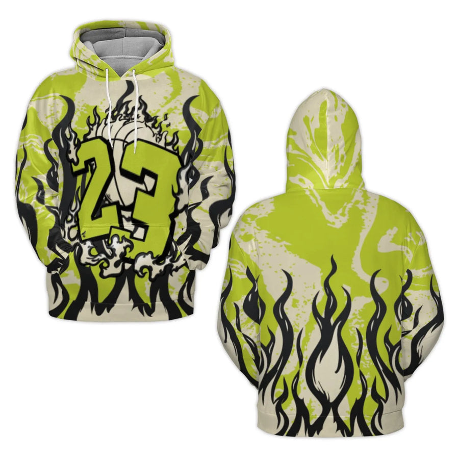 Number 23 Basketball Hoodie | Black Flame Graphic Sportswear | Premium Polyester Brushed Fleece | Unisex Urban Streetwear Gift