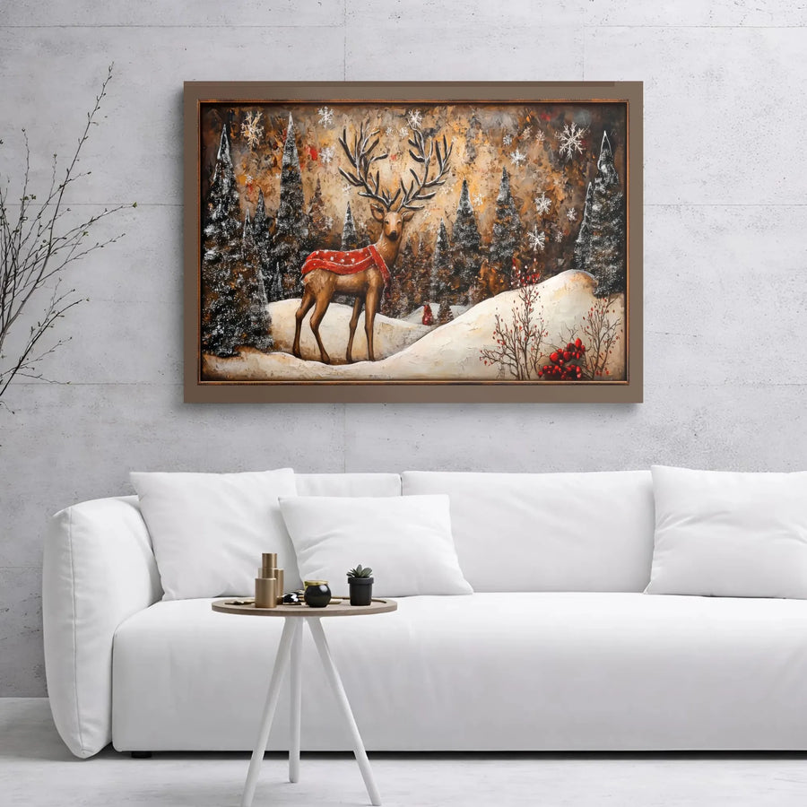 Winter Reindeer Wall Art | Snowy Forest Christmas Decor | Premium Gallery Wrap Canvas | Festive Holiday Home Gift
