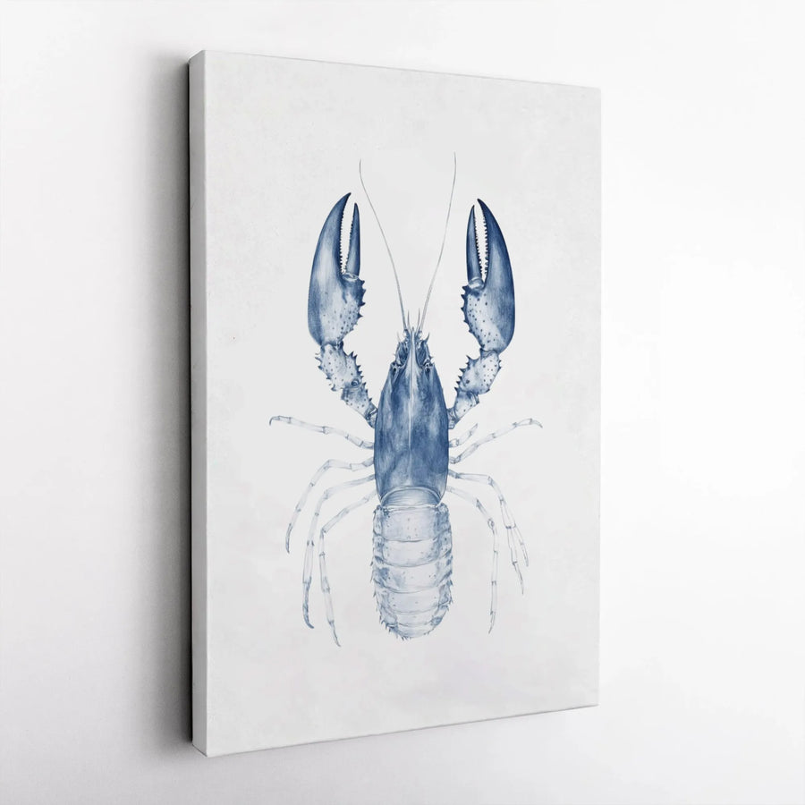 Blue Lobster Wall Art Canvas | Nautical Sketch Illustration | Premium Gallery Wrap Print | Coastal Home Decor Gift for Beach House