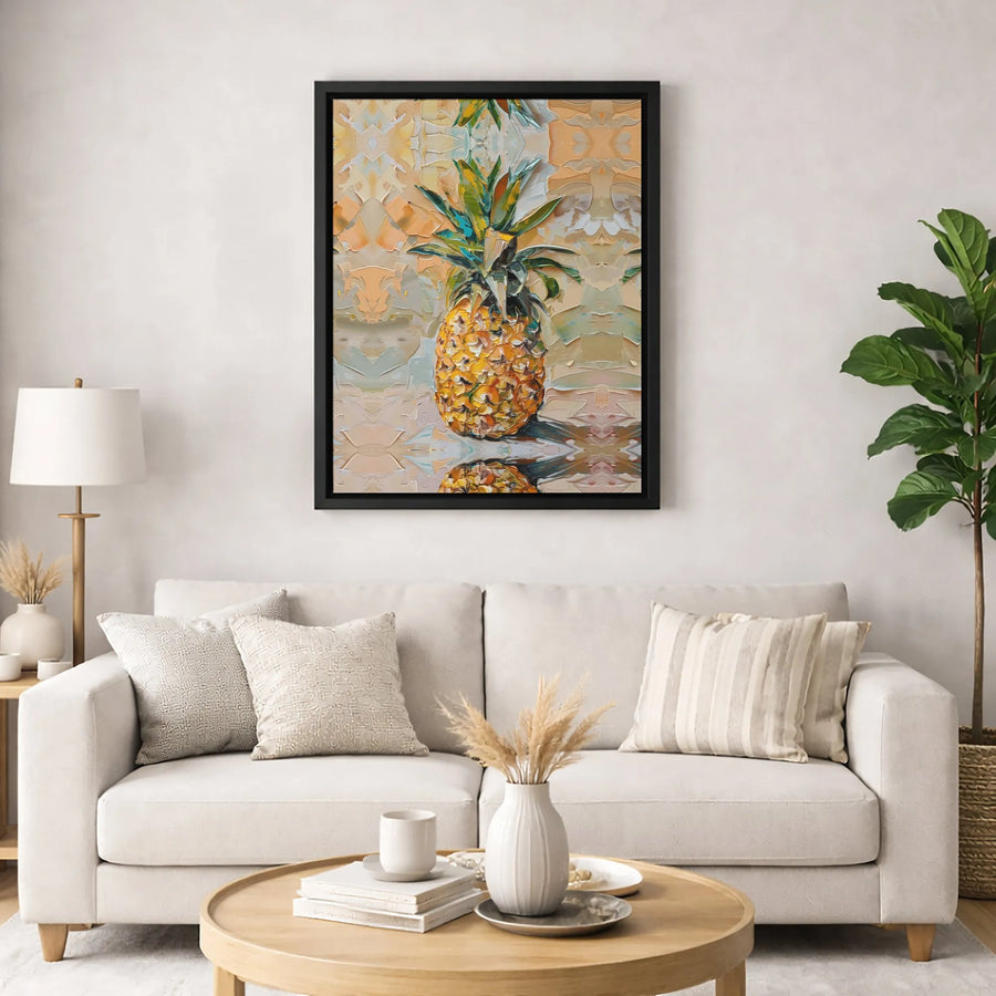 Pineapple Canvas Wall Art | Impasto Textured Oil Painting Style | Gallery Quality Fade-Resistant Print | Tropical Kitchen & Living Room Decor