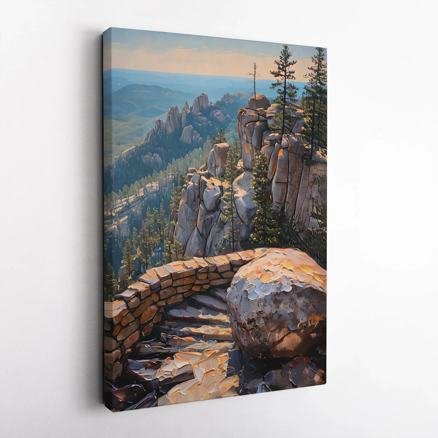 Mountain Trail Canvas Art | Impasto Landscape With Stone Steps | Premium Gallery Wrap Wall Decor | Nature Lover Gift for Home Office
