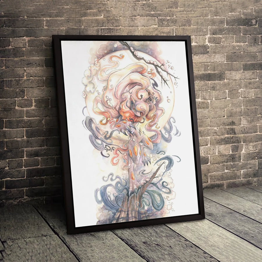 Mythical Fox Tree Spirit Canvas | Watercolor Fantasy Wall Art | Premium Gallery-Wrapped Print | Unique Forest Animal Decor Gift