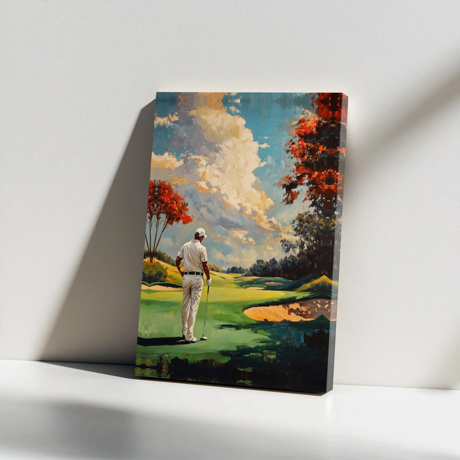 Golf Course Canvas Wall Art | Impressionist Golfer Painting | Gallery Quality Print for Man Cave | Unique Gift for Golfer Dad