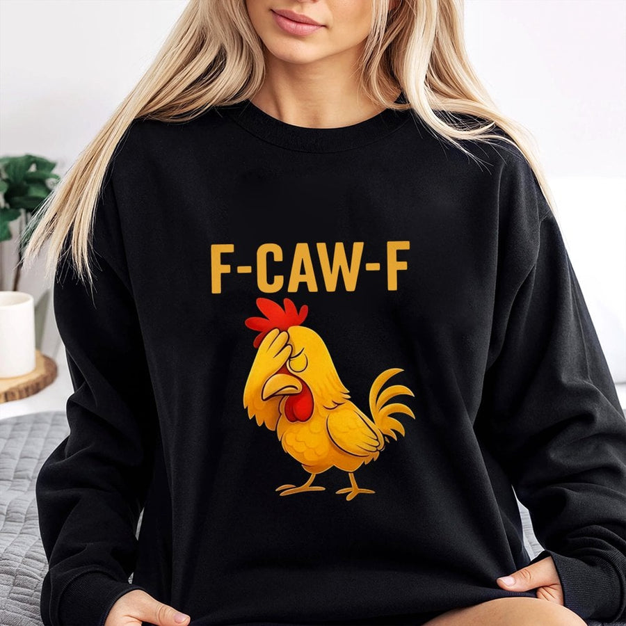 F-Caw-F Chicken Sweatshirt | Funny Facepalm Rooster Meme Design | Premium Cotton Blend Crewneck | Humorous Gift for Farm Animal Lovers