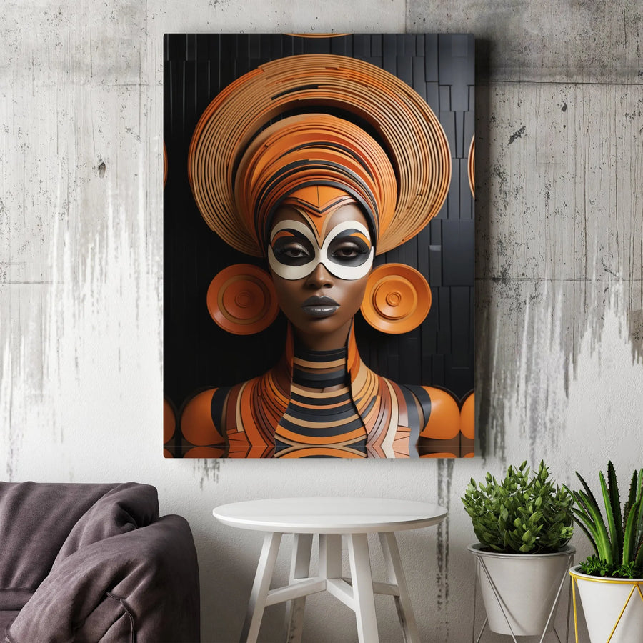 Afrofuturism Canvas Wall Art | Abstract Geometric Portrait of Black Woman | Premium Gallery Wrap Canvas | Modern Home Decor Statement Piece