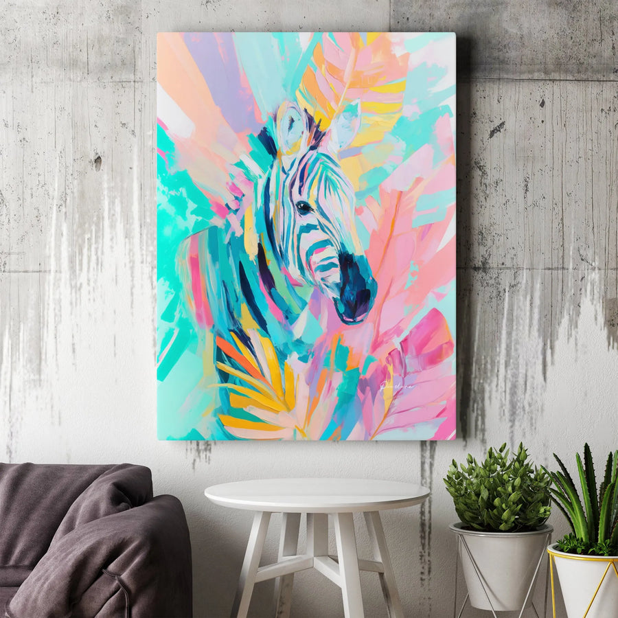 Abstract Zebra Canvas Art | Colorful Tropical Jungle Animal Print | Premium Gallery-Wrapped Wall Decor | Modern Living Room Gift Idea