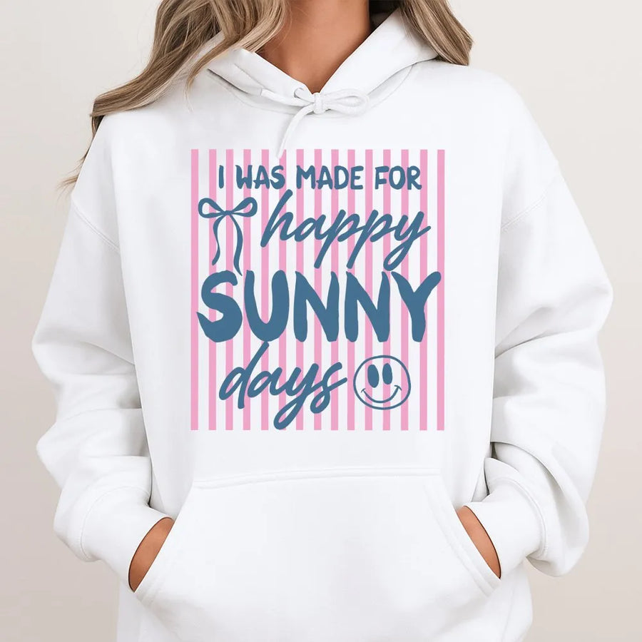 Happy Sunny Days Hoodie | Preppy Retro Smiley Face Graphic | Soft Cotton Blend | Cute Summer Vacation Gift for Her