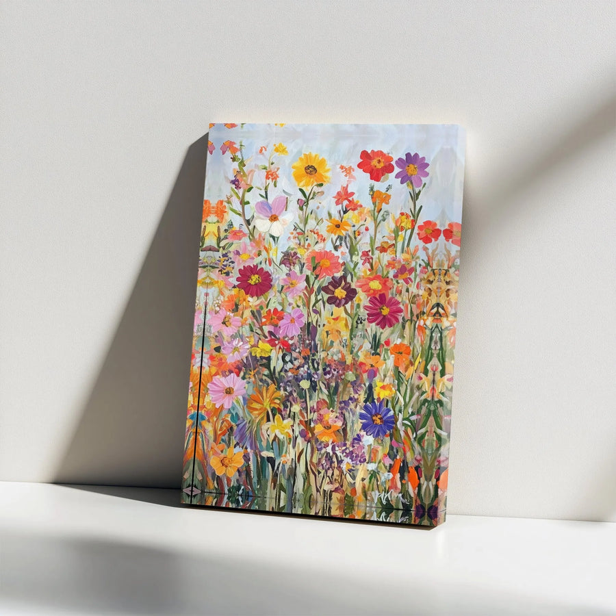 Colorful Wildflower Meadow Canvas | Vibrant Botanical Painting Print | Premium Gallery Wrap Wall Art | Modern Farmhouse Decor Gift
