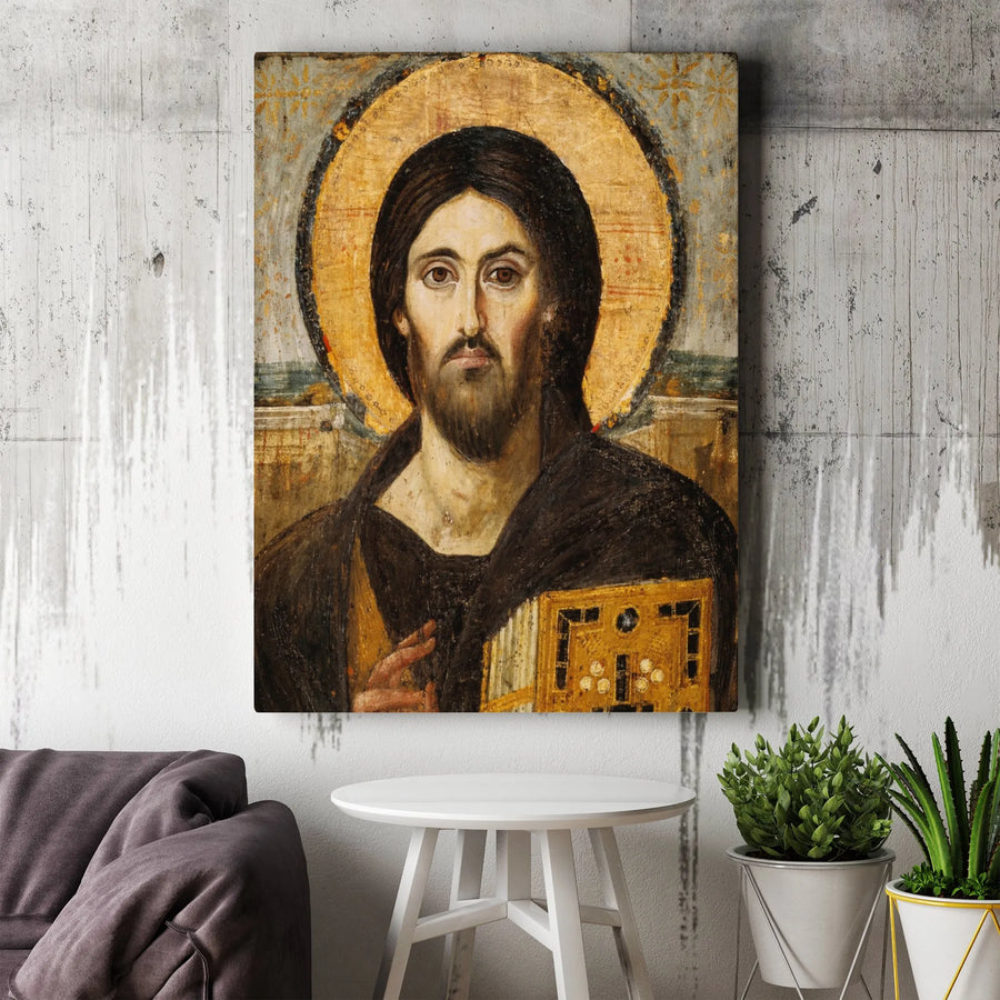 Christ Pantocrator Canvas Wall Art | Vintage Byzantine Icon Reproduction | Premium Thick Gallery Wrap | Christian Home Decor Gift