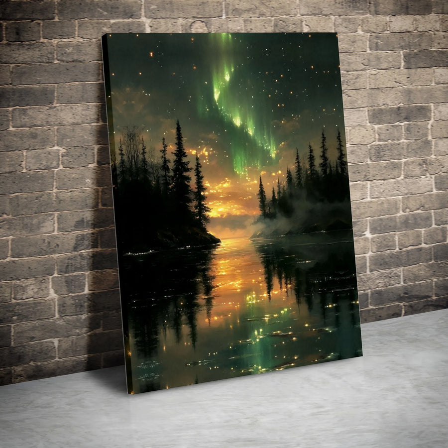 Northern Lights Canvas Print | Mystical Forest Lake Reflection Wall Art | Premium Fade-Resistant Inks | Nature Lover Gift for Home Decor