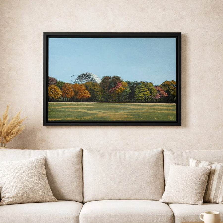 Unisphere Wall Art | Flushing Meadows Park Autumn Landscape | Gallery-Wrapped Canvas Print | NYC Landmarks Home Decor Gift