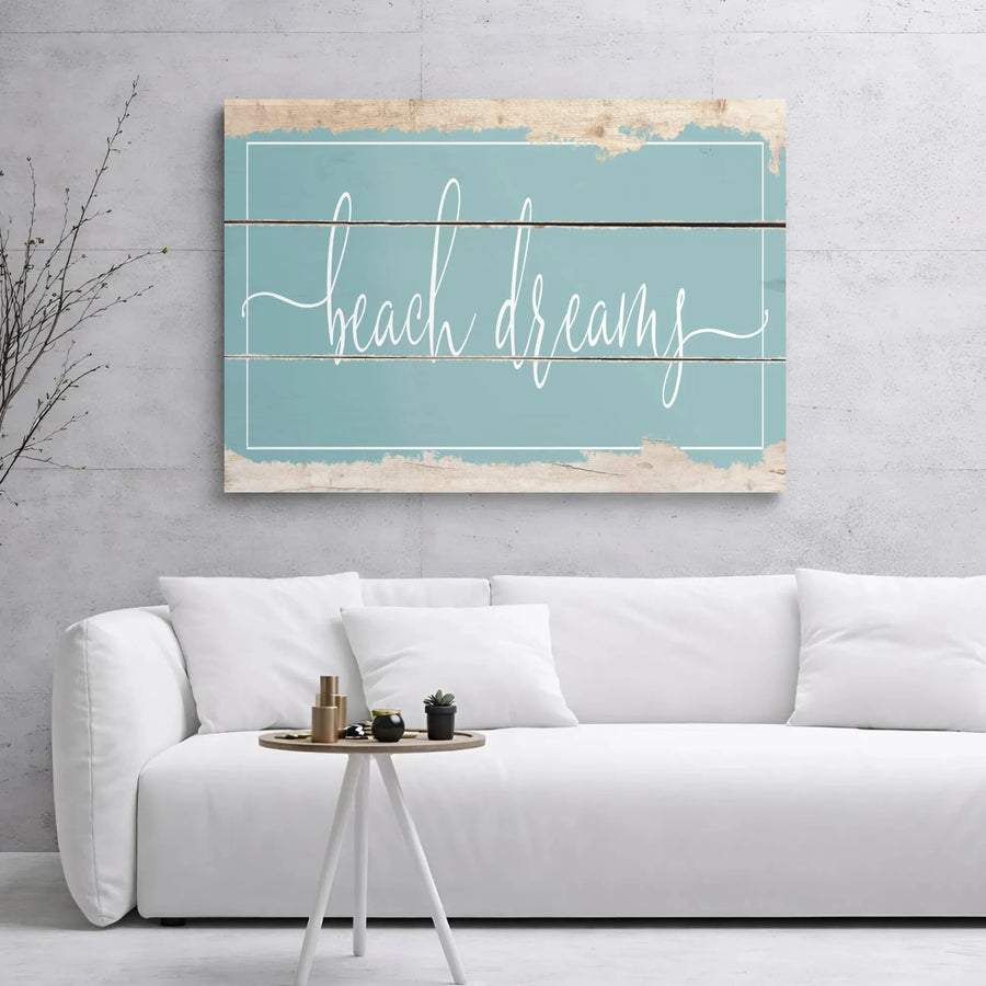 Beach Dreams Wall Art Canvas | Rustic Coastal Typography Print | Gallery Wrapped Premium Decor | Gift for Beach House Lovers