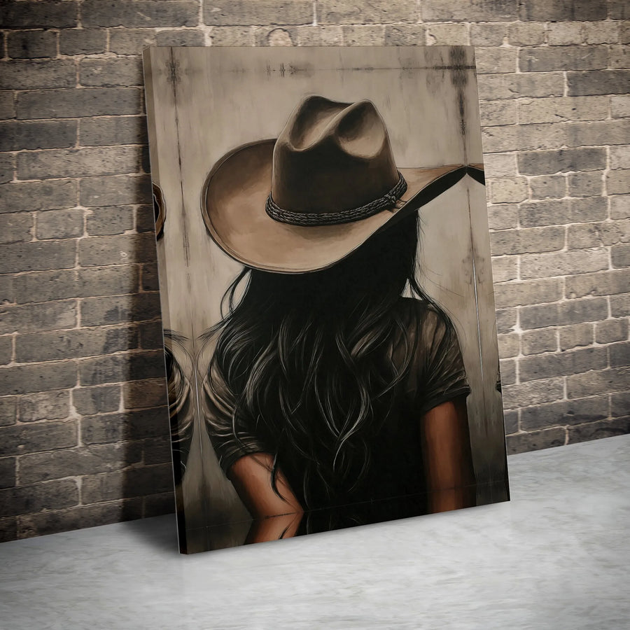 Western Cowgirl Canvas Wall Art | Rustic Woman in Cowboy Hat Painting | Premium Framed Print | Country Farmhouse Decor Gift for Her