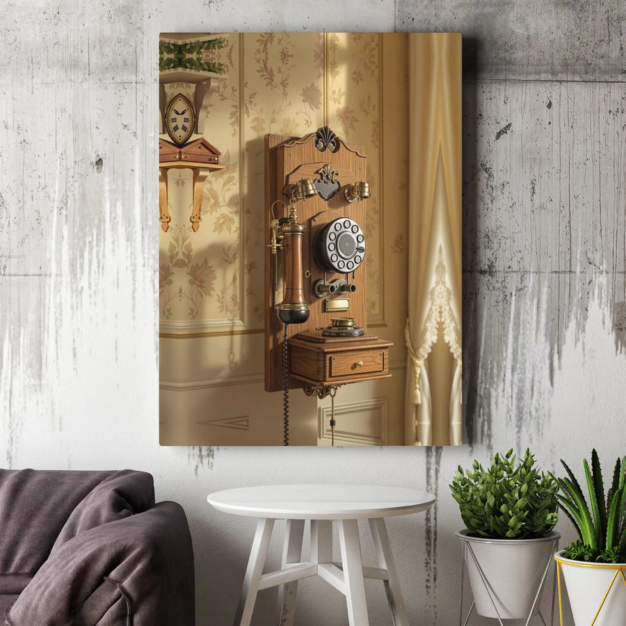 Vintage Rotary Telephone Wall Art | Antique Wall-Mounted Phone Print | Premium Gallery Wrapped Canvas | Office & Home Decor Gift