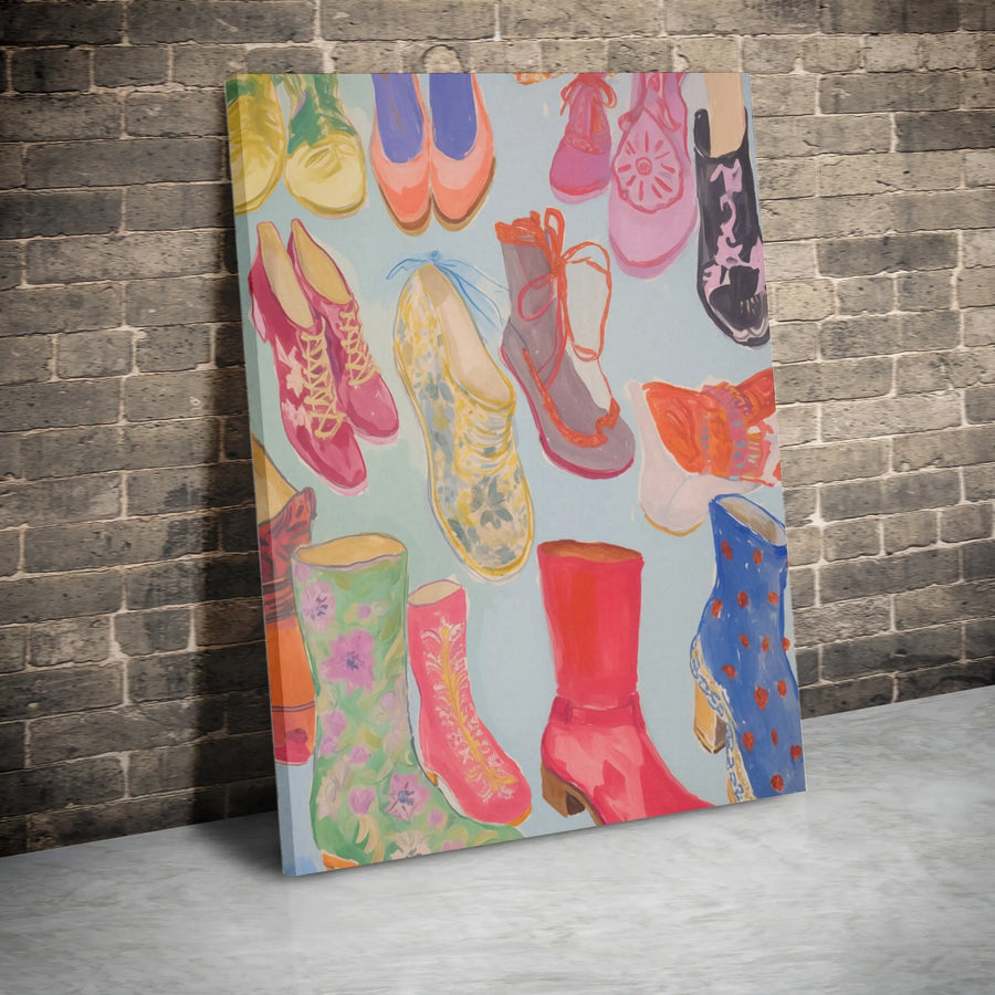 Fashion Illustration Wall Art | Colorful Shoes And Boots Print | Premium Gallery Canvas | Gift For Shoe Lovers And Fashionistas