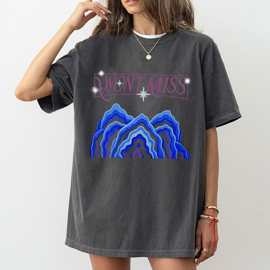Won't Miss Graphic T-Shirt | Abstract Mountain Landscape Art | Premium 100% Cotton | Aesthetic Indie Gift For Music Fans