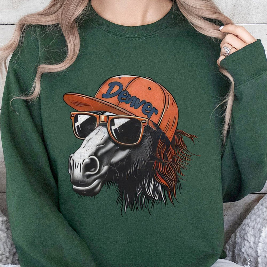 Denver Broncos Horse With Sunglasses And Cap Sweatshirt