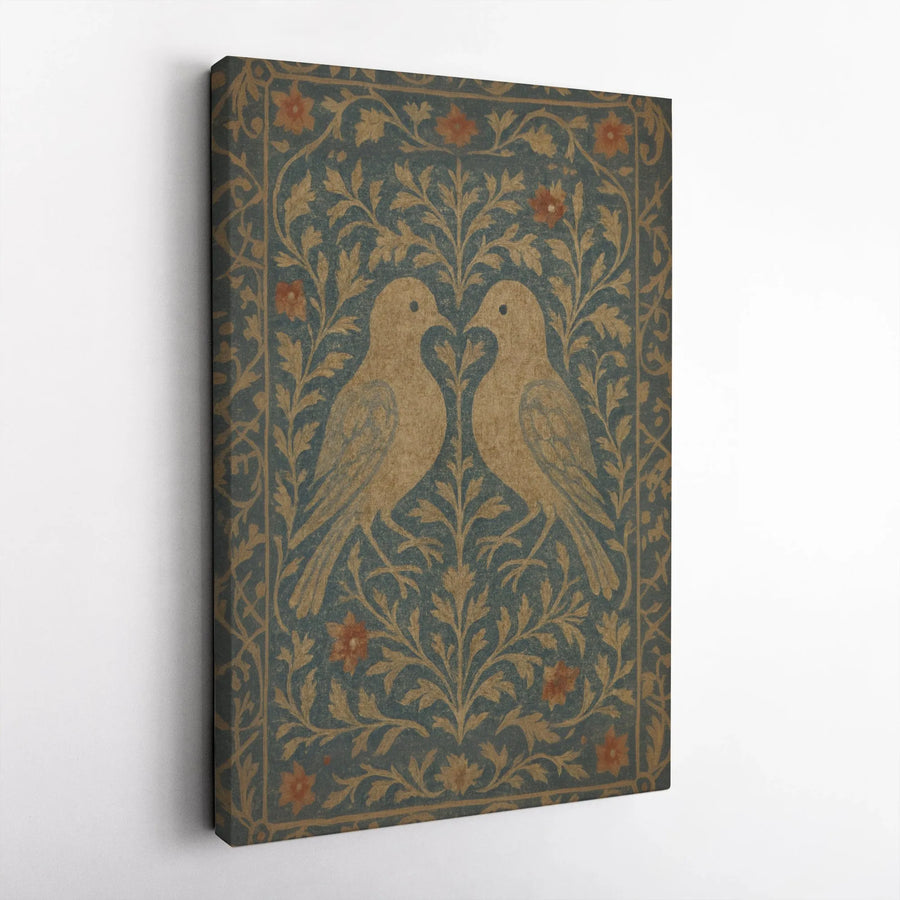 Vintage Bird Canvas Wall Art | Romantic Floral Damask Print | Gallery Quality 1.25 Inch Wrap | Nature Home Decor Gift for Couple