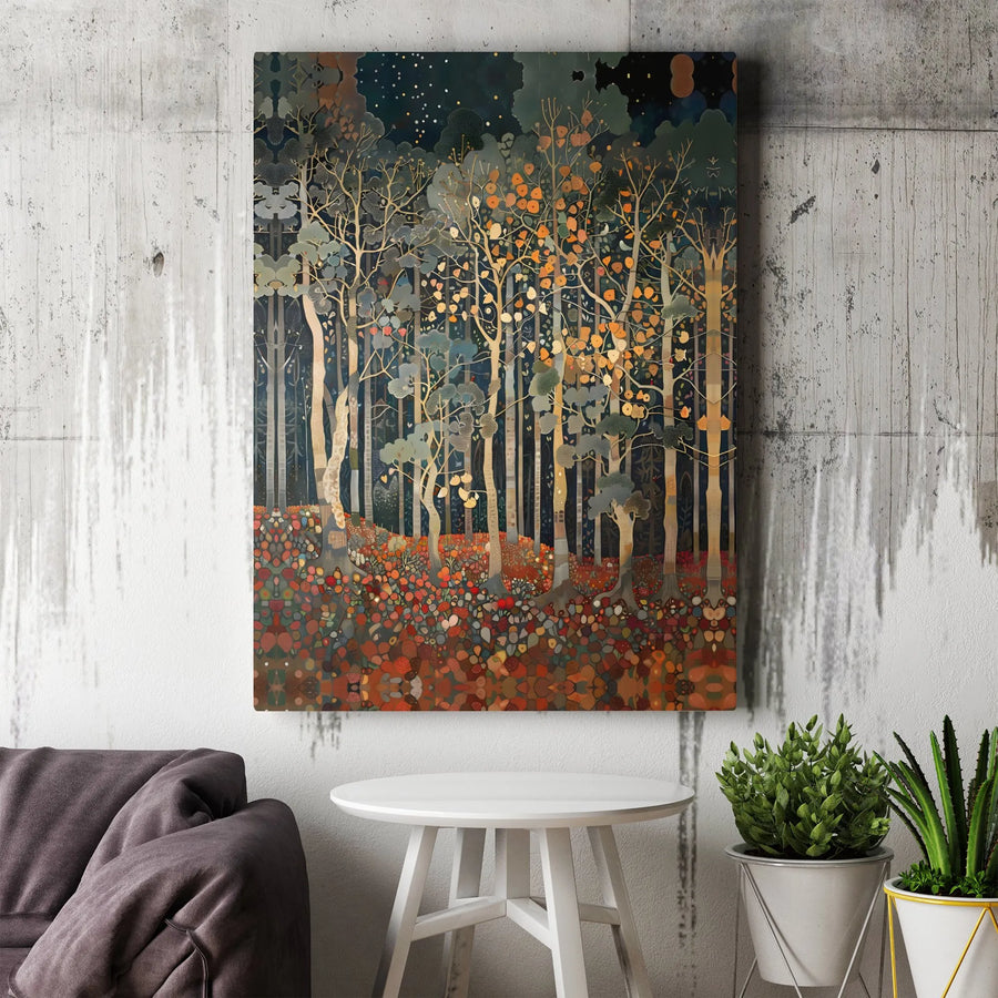 Enchanted Forest Wall Art | Abstract Gold Tree Canvas Print | Premium Fade-Resistant Gallery Wrap | Whimsical Nature Decor for Home Office